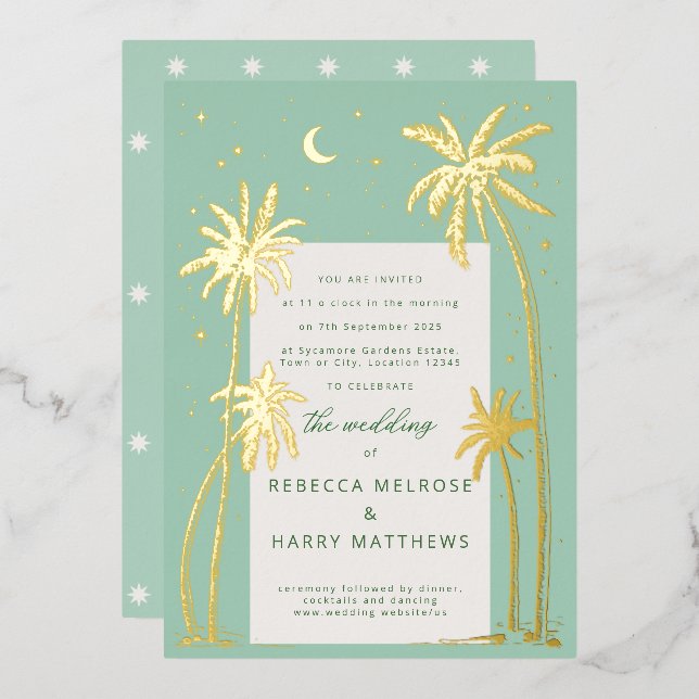 En Aluminium Green Palm Springs mariage Foil Invitation (Recto/Verso)