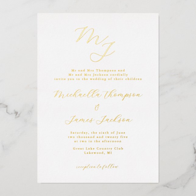 En Aluminium Initiales Élégantes Invitation de Mariage Raffinée (Recto)