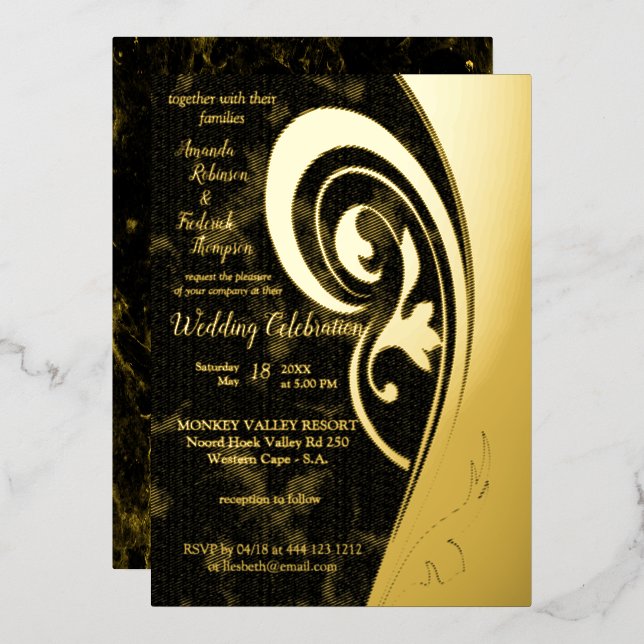 En Aluminium Inspiration Gold Filigree Foil Invitation (Recto/Verso)