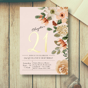 En Aluminium Invitation 21e anniversaire Vintage Floral Peach C