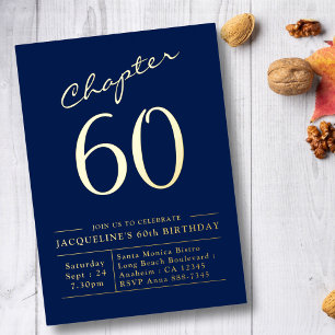 En Aluminium Invitation 60e anniversaire Marine Blue Gold Foil