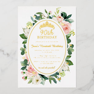 En Aluminium Invitation 90e Anniversaire Fleur Papillon Rose Or