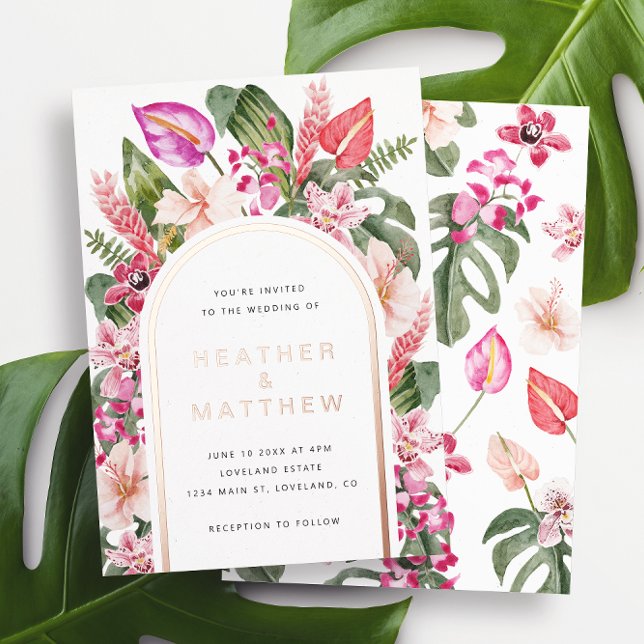 En Aluminium Invitation à huile de Mariage tropical floral (Watercolor Floral Tropical Wedding Foil Invitation by Painted Paperie
)