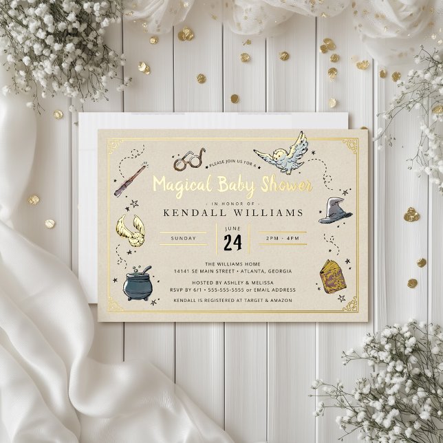 En Aluminium Invitation à la baby shower de Harry Potter (Invitation simulated on table)