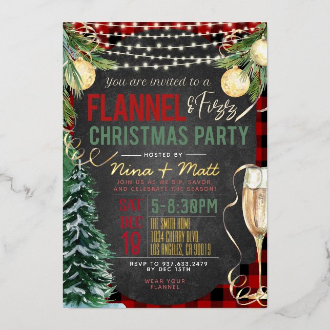 En Aluminium Invitation à la fête de Noël de Flannel et Fizz (Recto)