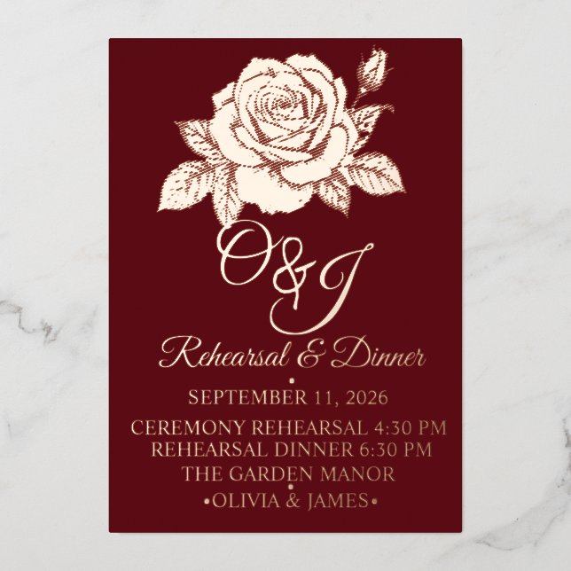 En Aluminium Invitation à la répétition de mariage Rose Bourgui (Recto)