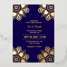 Invitation à l'huile de Mariage bleu et or