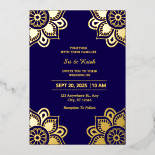 En Aluminium Invitation à l'huile de Mariage bleu et or