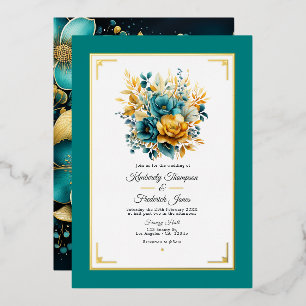 En Aluminium Invitation à l'huile de Mariage turquoise et or