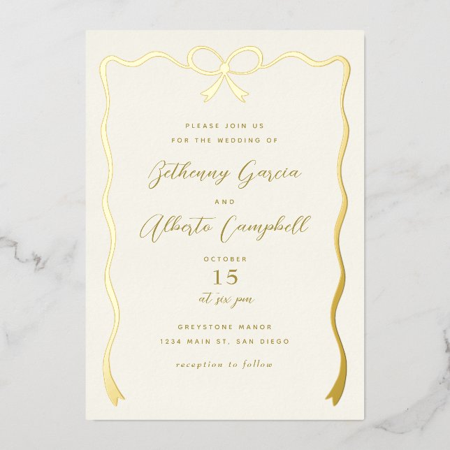 En Aluminium Invitation à l'huile d'or Bow (Recto)