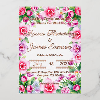 En Aluminium Invitation à l'huile florale rose et violet