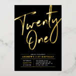 En Aluminium Invitation Anniversaire 21 Ans Lettering Noir<br><div class="desc">Célébrez votre jour spécial avec cette invitation en relief pour anniversaire 21 ans élégante. Ce design présente un texte en relief en or chic "Twenty One" sur fond noir. Vous pouvez choisir la couleur de l'empreinte en relief (Or, Argent, Or rose). Plus de designs et de fournitures pour fêtes sont...</div>