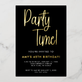 En Aluminium Invitation Anniversaire Feuille D'Or Party Time