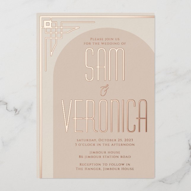 En Aluminium Invitation Arc Déco Moderne Beige (Recto)