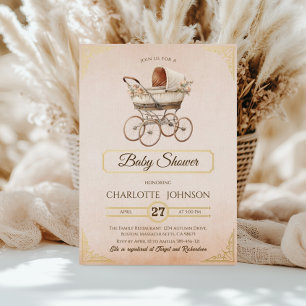 En Aluminium Invitation Baby shower Gold Vintage de luxe