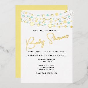 En Aluminium Invitation Baby Shower Lumières - Jaune & Vert