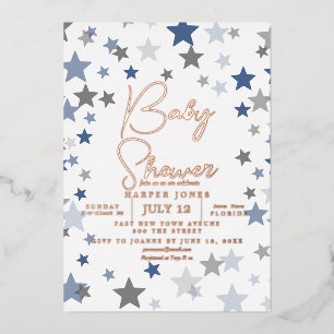 En Aluminium Invitation Baby Shower "marine et étoile cuivrée"