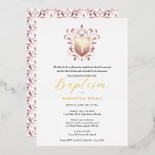En Aluminium Invitation Baptême de fille Cimier Rose Dusty