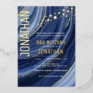 En Aluminium Invitation Bar Mitzvah avec feuille d'or véritable