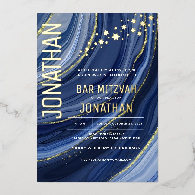 En Aluminium Invitation Bar Mitzvah avec feuille d'or véritable (Recto)