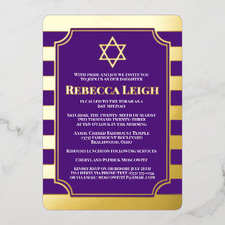 En Aluminium Invitation Bat mitzvah fileté Gold Foil avec étoil
