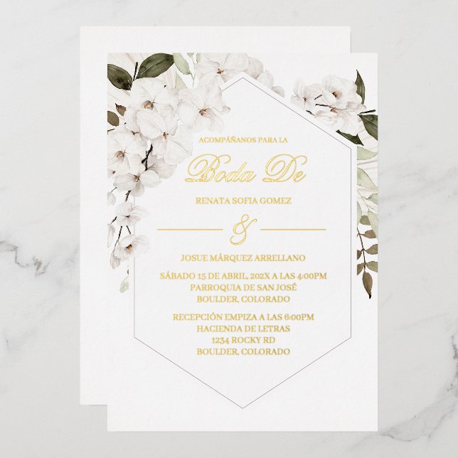 En Aluminium Invitation Bohème blanche pour mariage  (Recto/Verso)