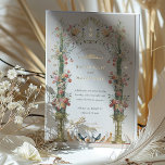 En Aluminium Invitation classique Enchanted Garden Wedding<br><div class="desc">Cette faire-part de mariage est une toile romantique peinte dans les tons doux d'un jardin anglais. Les fleurs de carnation rose, corail et ivoire descendent en cascade les urnes dorées ornées, symbolisant la croissance et la floraison de l'amour. L'arcade fleurie, ornée d'une végétation délicate, encadre les initiales du couple dans...</div>