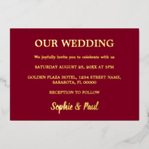 En Aluminium Invitation classique Mariage Gold Foil