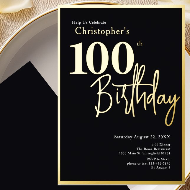 En Aluminium Invitation d'anniversaire 100 ans moderne à feuill (Créateur téléchargé)