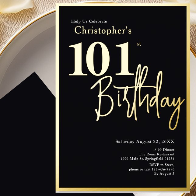 En Aluminium Invitation d'anniversaire 101 ans moderne à feuill (Créateur téléchargé)