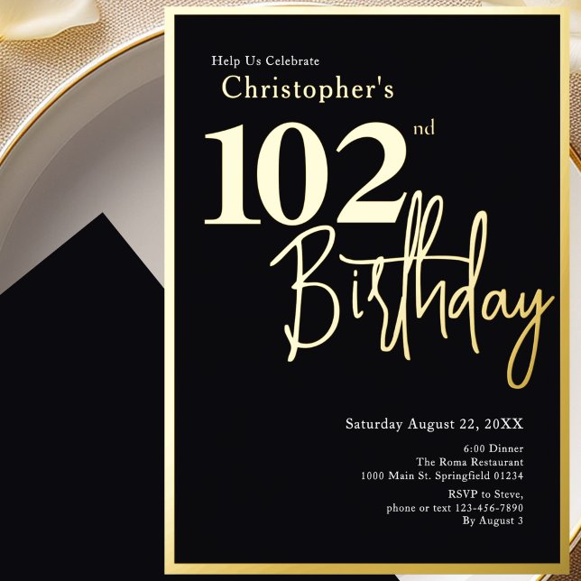 En Aluminium Invitation d'anniversaire 102 ans moderne à feuill (Créateur téléchargé)