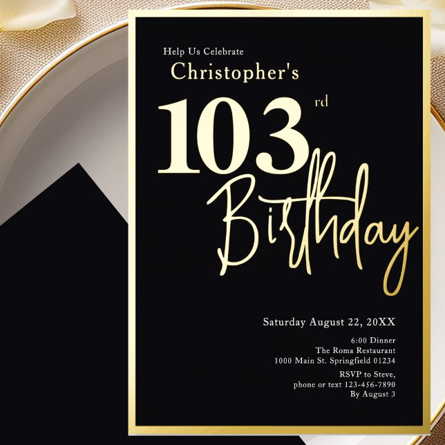 En Aluminium Invitation d'anniversaire 103 ans moderne à feuill (Créateur téléchargé)