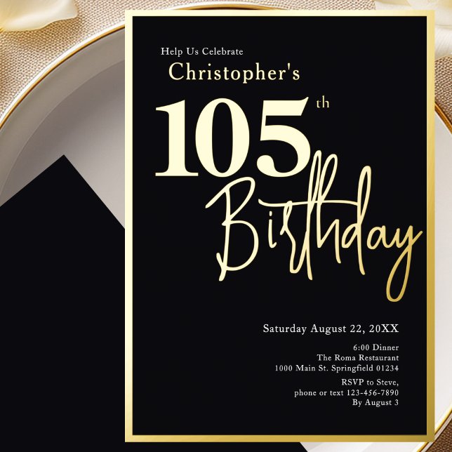 En Aluminium Invitation d'anniversaire 105 ans moderne à feuill (Créateur téléchargé)