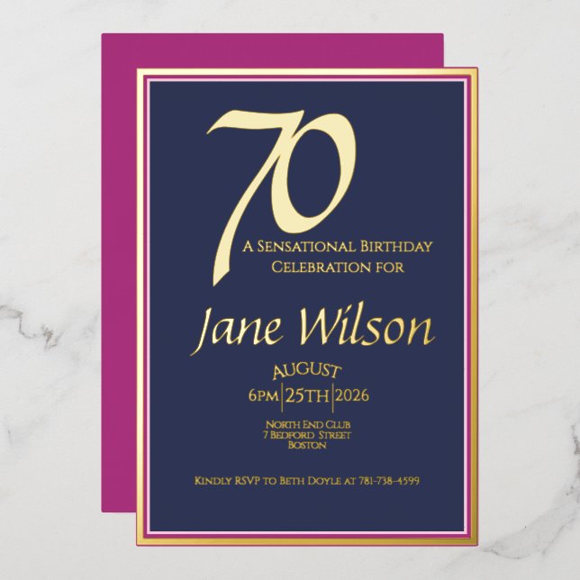 En Aluminium Invitation d'anniversaire 70 ans avec feuille d'al (Recto/Verso)