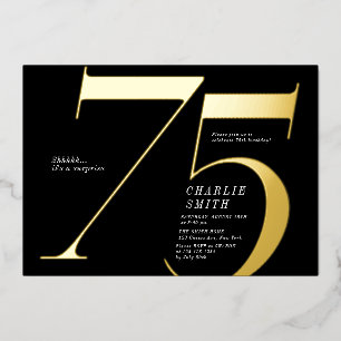 En Aluminium Invitation d'anniversaire 75 ans noir et or minima