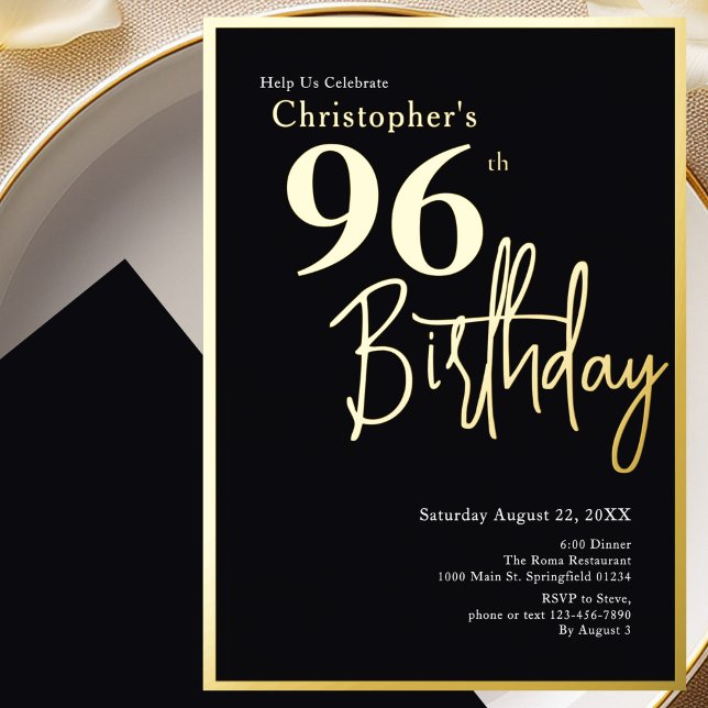 En Aluminium Invitation d'anniversaire 96 ans moderne élégant e (Créateur téléchargé)