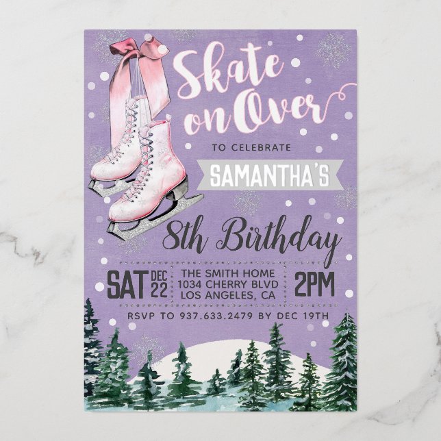 En Aluminium Invitation d'anniversaire de patinage sur glace (Recto)