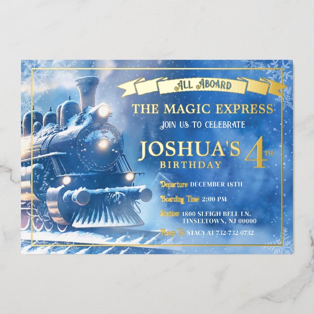 En Aluminium Invitation d'anniversaire de train magique (Recto)