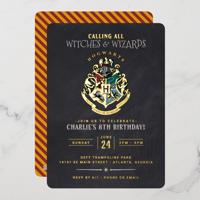 En Aluminium Invitation d'anniversaire Harry Potter avec blason (Recto/Verso)