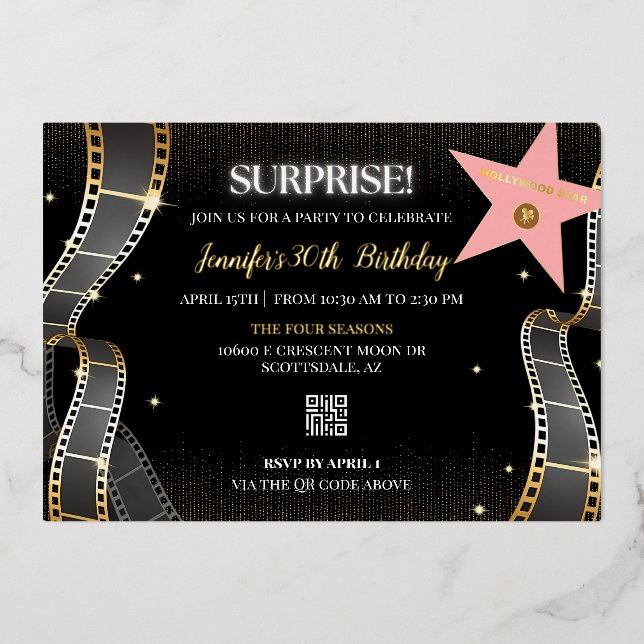 En Aluminium Invitation d'anniversaire Hollywood Glam (Recto)