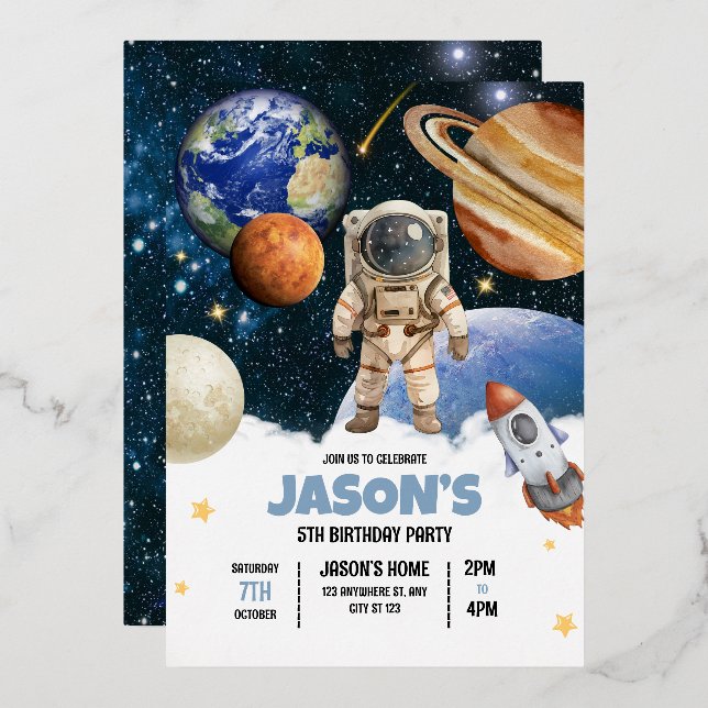 En Aluminium Invitation d'anniversaire pour l'espace extra-atmo (Recto/Verso)