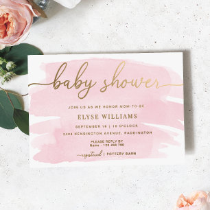En Aluminium Invitation de baby shower à l'aquarelle rose avec
