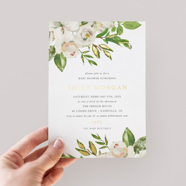 En Aluminium Invitation de Baby shower de fleurs dorées (Créateur téléchargé)