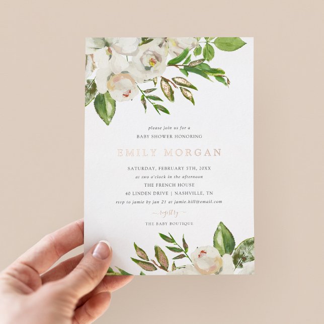 En Aluminium Invitation de Baby shower de fleurs dorées (Créateur téléchargé)