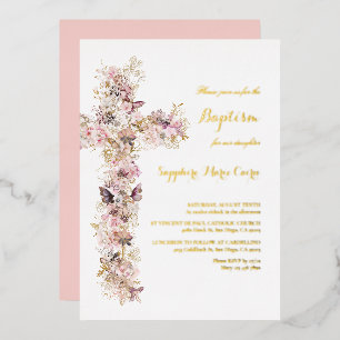 En Aluminium Invitation de baptême à motif floral aquarelle ros