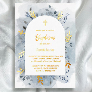 En Aluminium Invitation de baptême aquarelle bleu poussiéreux e
