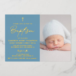 En Aluminium Invitation de baptême de bébé garçon bleu poussiér