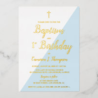 Invitation de baptême et de 1er anniversaire Bleu