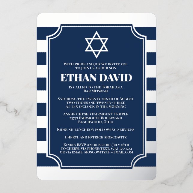 En Aluminium Invitation de Bar Mitzvah avec bande de papier d'a (Recto)