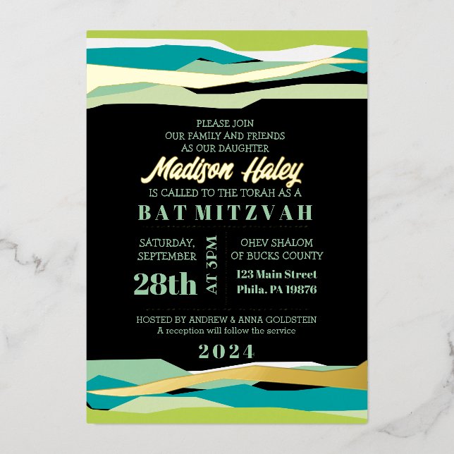 En Aluminium Invitation de Bar Mitzvah Mint Bar avec feuille d' (Recto)